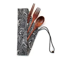 

Eco Friendly Disposable wooden biodegradable Reusable Wooden Bamboo Cutlery Travel Set