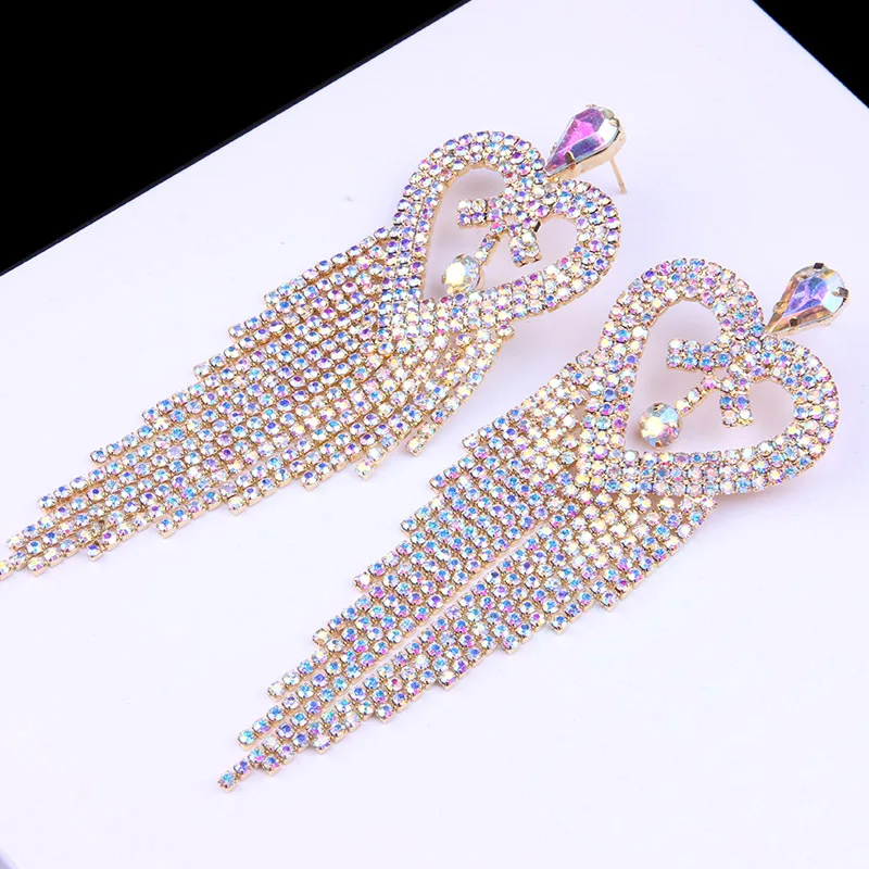 

Bridal Earrings Heart Crystal Drop Earrings Luxury Big Rhinestones Tassel Earrings for Women Wedding Jewelry (KER571), Same as the picture