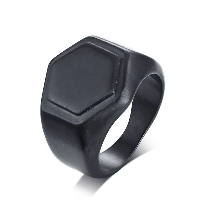 

Factory Direct Sale High Quality Fashion Simple Jewelry Brushed Hexagon Ring 316L Stainless Steel Minimalist Rings, Black
