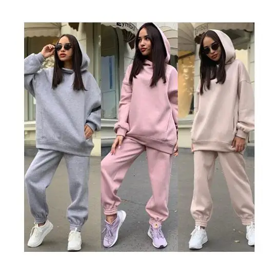 

2021 americanstyle fleece loose solid hoodie sweatpants suit womens tracksuits sets womens clothing two pieces