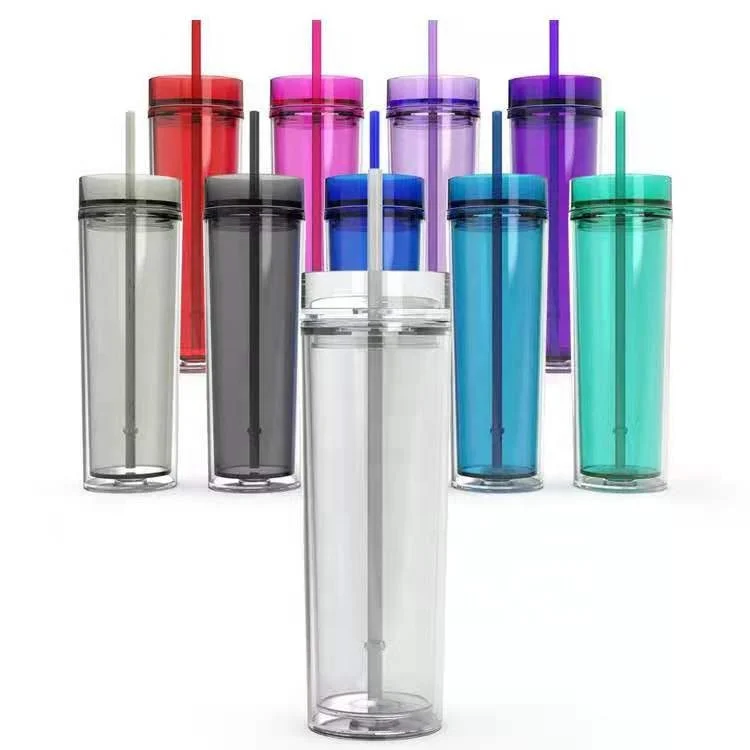 

Straight double-layer plastic straw cup