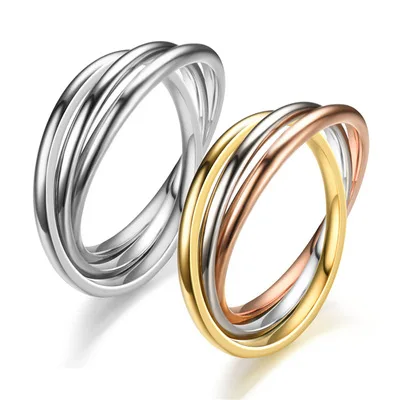 

Tik Tok Hot Sale Three Lives III Ring Interlocking Band Rings Stainless Steel Couple Ring, Silver/ gold /rose gold