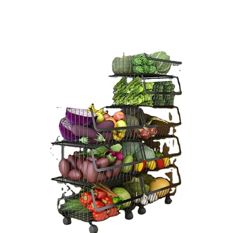 

Dropshipping Original manufacturer direct selling black kitchen shelf household floor multi-layer storage shelf vegetable shelf basket
