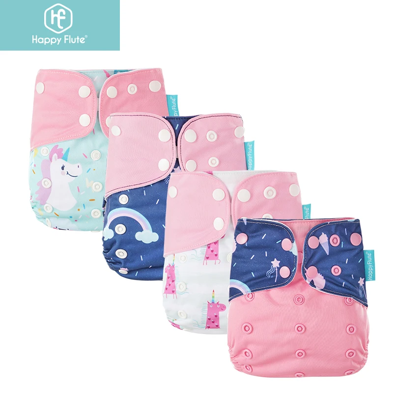 

Happy Flute Washable Baby Cloth Diaper 4 Pcs / Set Waterproof Printed Suede Cloth Lining Nappy, Choose