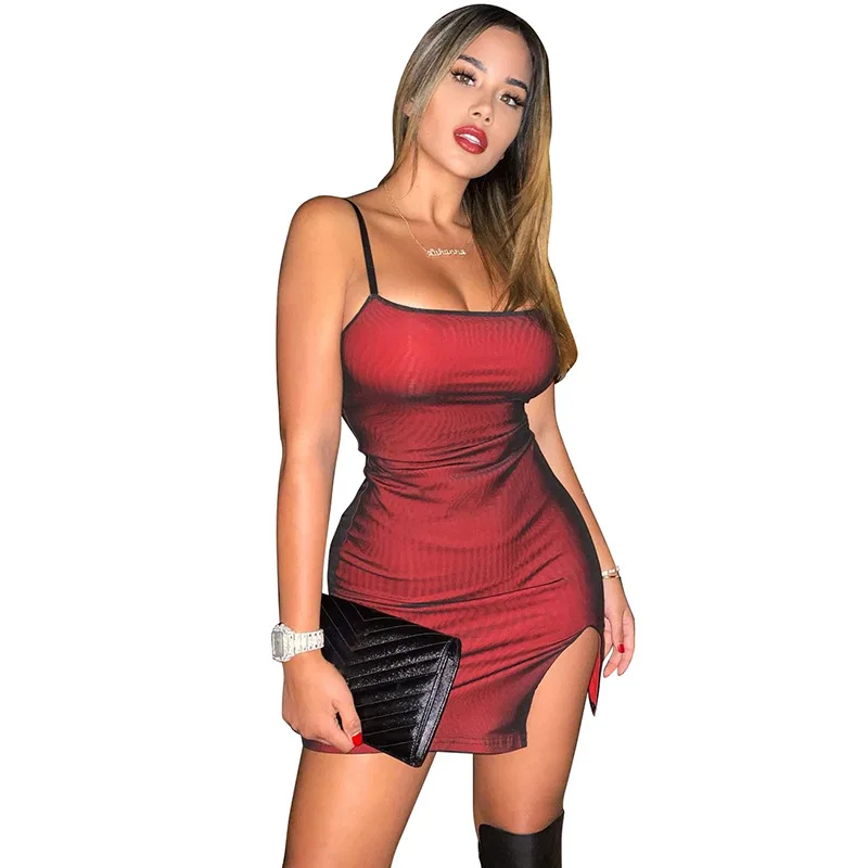 

Night Club Party Street Bodycon Dress Women Solid Color Sling One-Word Collar Split Stitching Tight-Fitting Women Dresses Summer