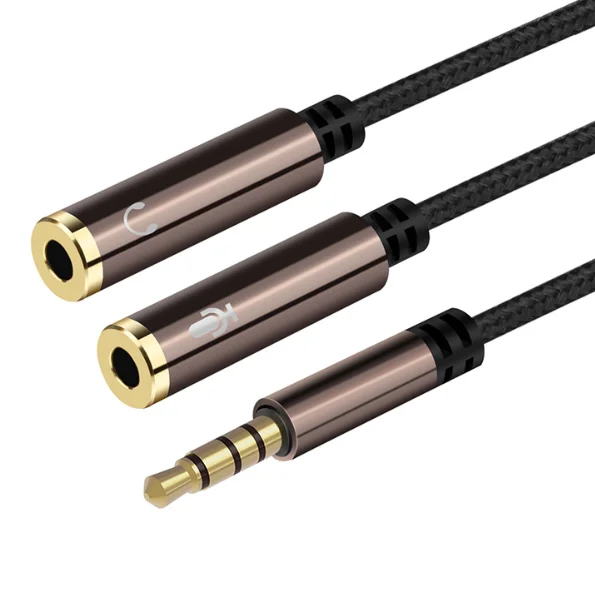

30CM Nylon Mesh 3.5mm Headphone Mic Audio Y Splitter Cable Female to Dual Male Converter Adapter