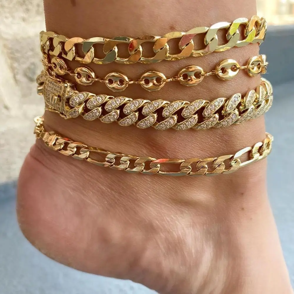 

wholesale factory price cheaper anklet with Figaro Chain Anklet Bracelets For Women Foot Jewelry fashion beach leg jewelry