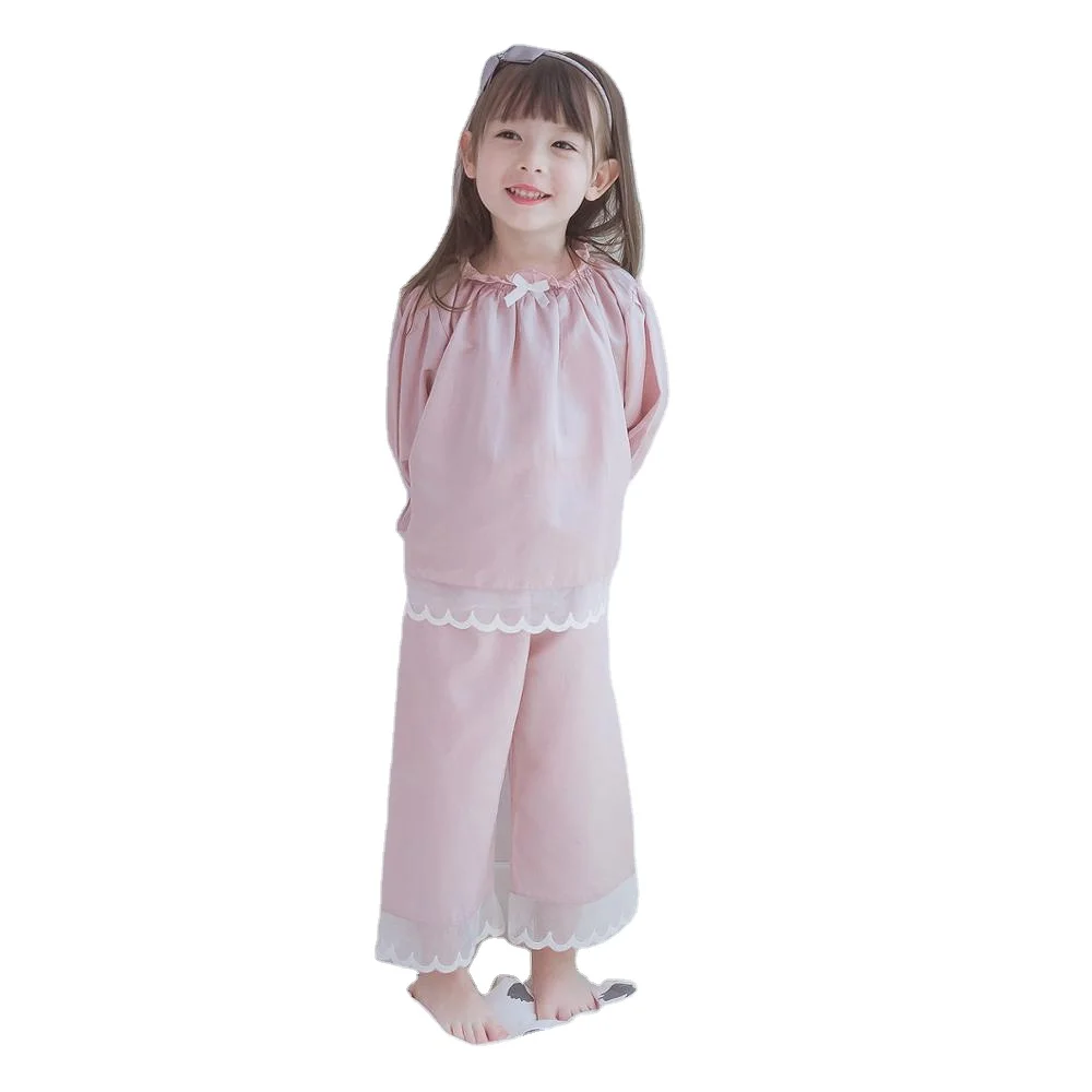 

Autumn and winter custom children's home clothes girls lace pajamas set with 30% silk