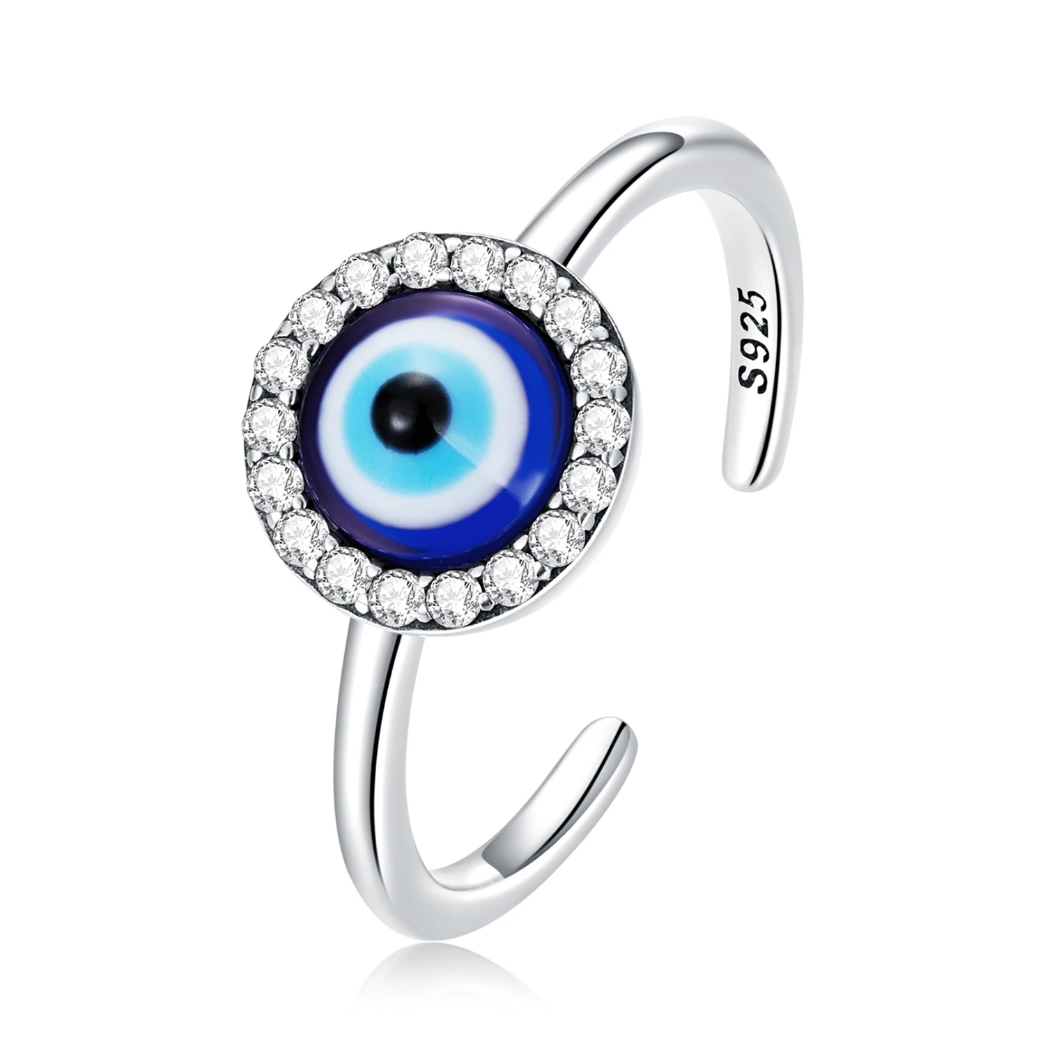 

Jiangyuan vintage women jewelry 925 sterling silver blue devil eye adjustable zircon rings for sale