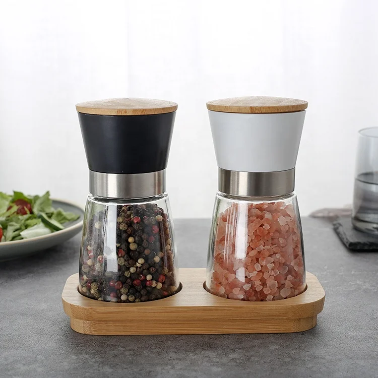 

2023 Top Seller Kitchen Accessories Herb & Spice Tools Salt and Pepper Grinder Set with Bamboo Base and Spice Jars