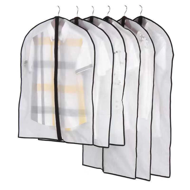 

Stock black / white zipper border peva clear plastic cover hanging garment bags different size peva garment bag with low MOQ, White, black