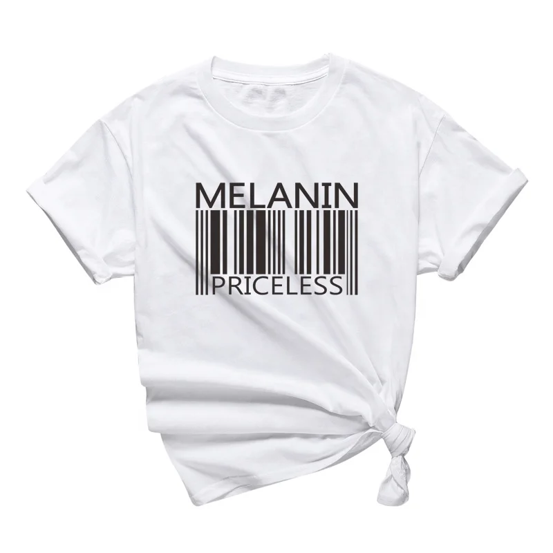 

100% Cotton Melanin Priceless Printed Short Sleeve White Graphic women's T Shirt