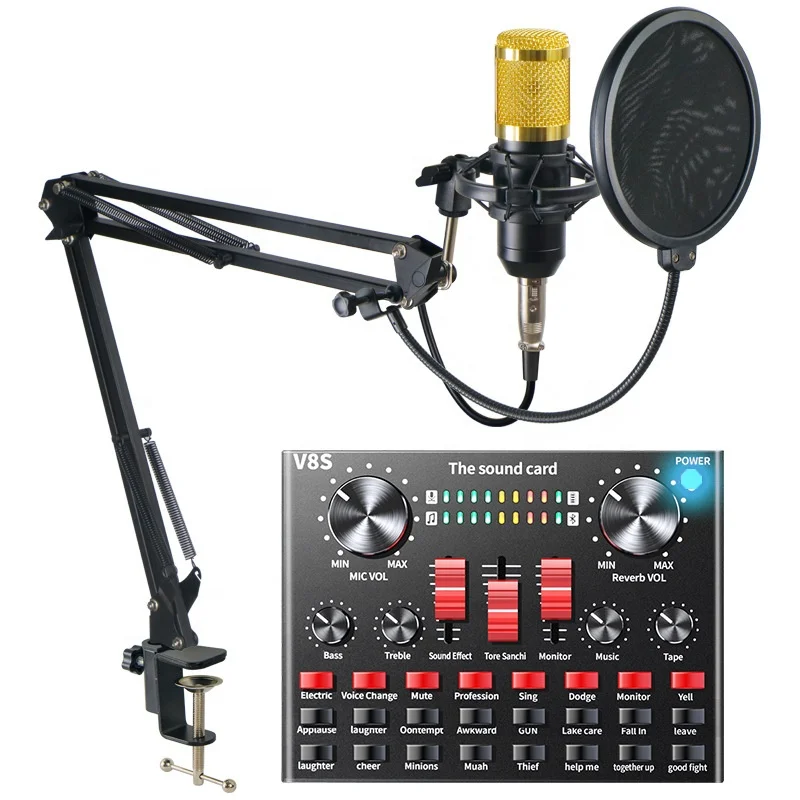 

Professional BM-800 Microphone set Live Studio Sound Cards With V8S Soundcard For Phone PC Home Recording Studio Equipment, Black