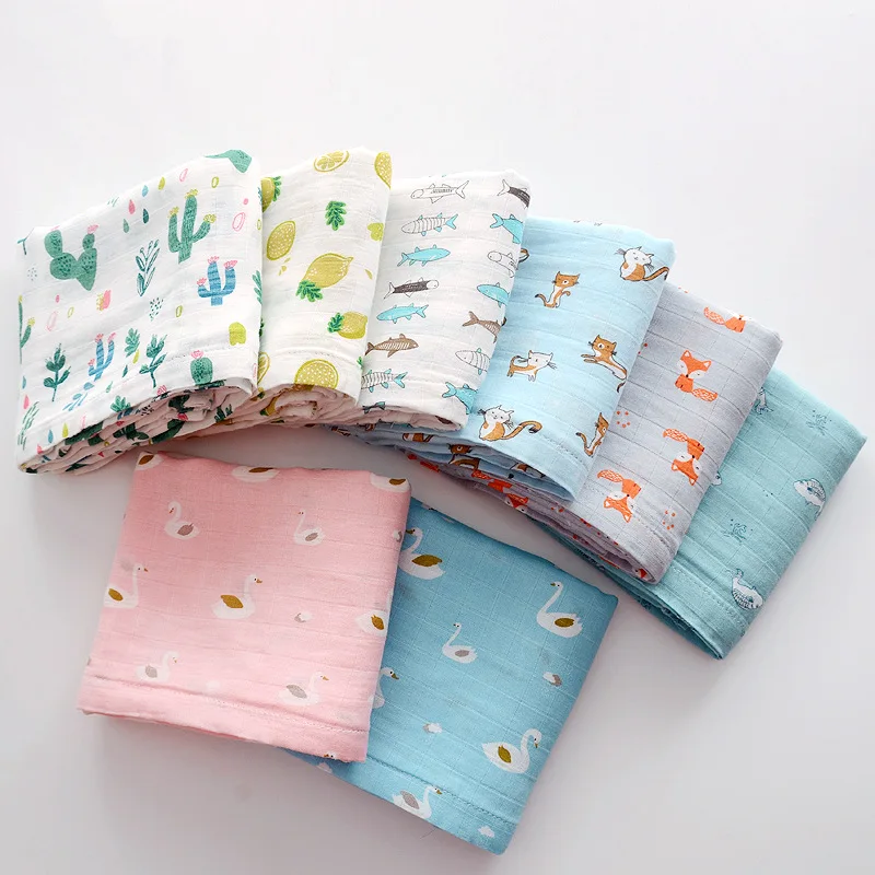 

High Quality Super Soft 100% Organic 2 layer cotton Bamboo baby muslin blanket, Multi-design