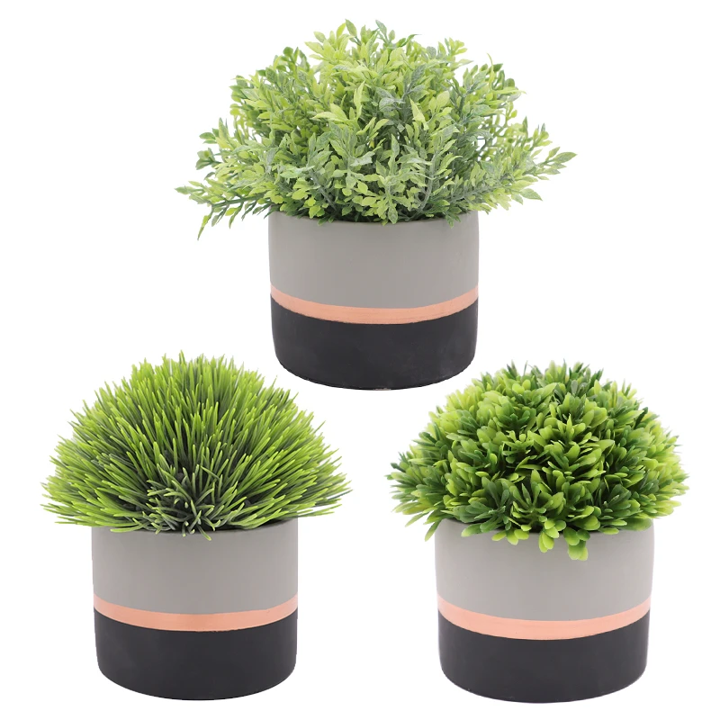 

3 Packs Minimalism Striped Cylinder Shape Potted Artificial Fake Plant For Home Decor Desk Decor Room Decor