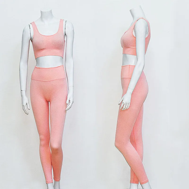 

L301c Low MOQ Athleisure 2021 Sports Clothing Seamless Yoga Bra Compression Leggings Gym Set