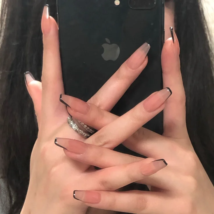 

Nude Black french short Ballerina finger nails press on womens press on nails finger nails false