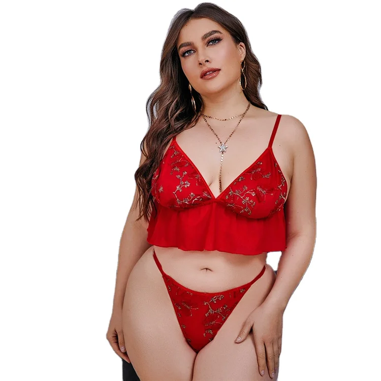 

2021 new arrival woman tops fashionable bikini set plus size solid lace Sexy underwear wholesale plsS16709W, As the picture