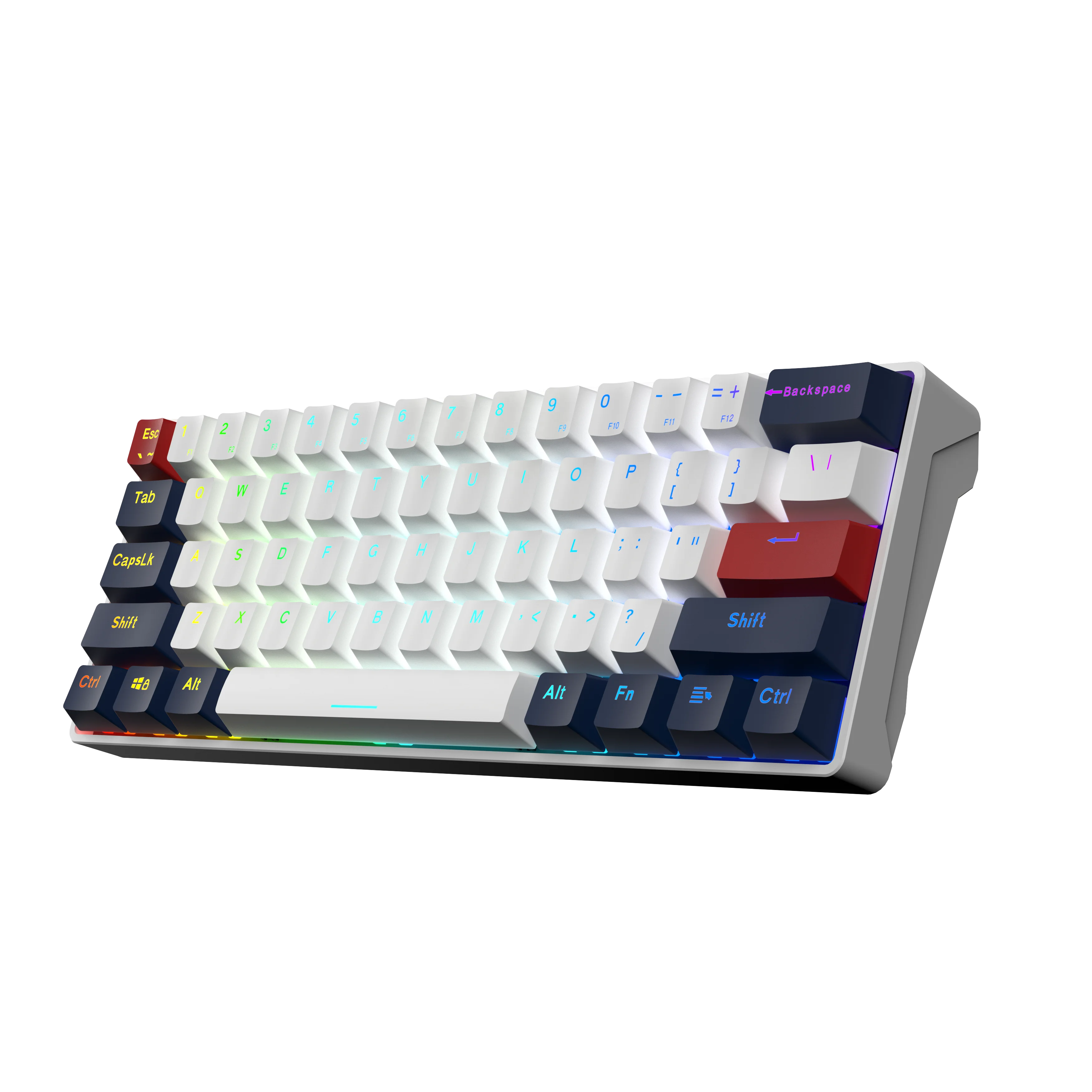 

Hot selling Backlight MINI Waterproof 60% mechanical ABS double color keycap 61 key wired keyboard Gaming, Black,purple, red, blue, green