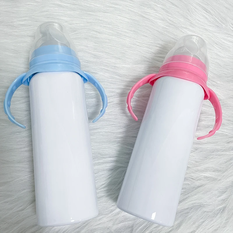 

RTS 8oz DIY Sublimation Sippy Cup White Blank Stainless Steel Vacuum with Handle Baby Milk Bottle for Kids Birthday Gift, Pink, blue