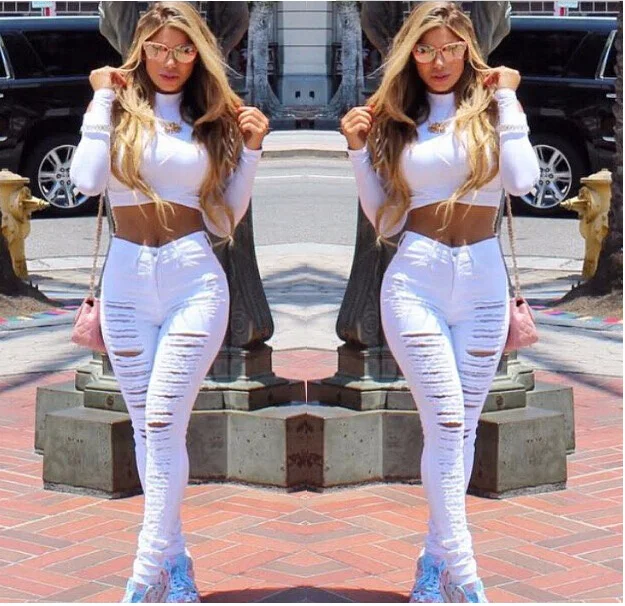 

Women's Trendy Ripped Frayed Stretch Pants Jeans Women Clothing, Black/white