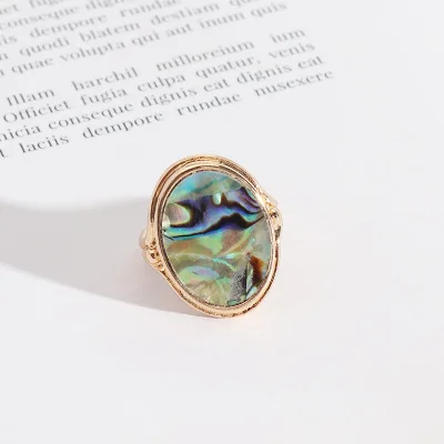 

Vintage Style Hot Selling 24K Gold Plating Gold Geometric Abalone Band Rings Oval Abalone Rings