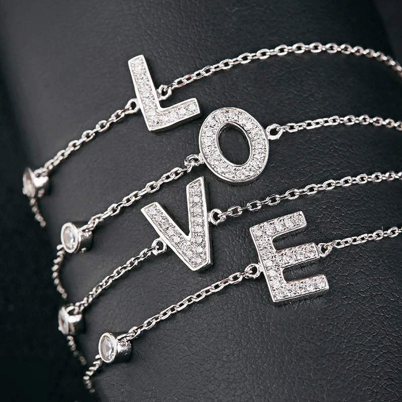 

925 sterling silver zircon initial diy alphabet letter charm bracelets for women