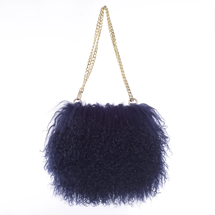 

Jtfur women trendy fashion real mongolian fur shoulder bag crossbody bag with chain, Customized color