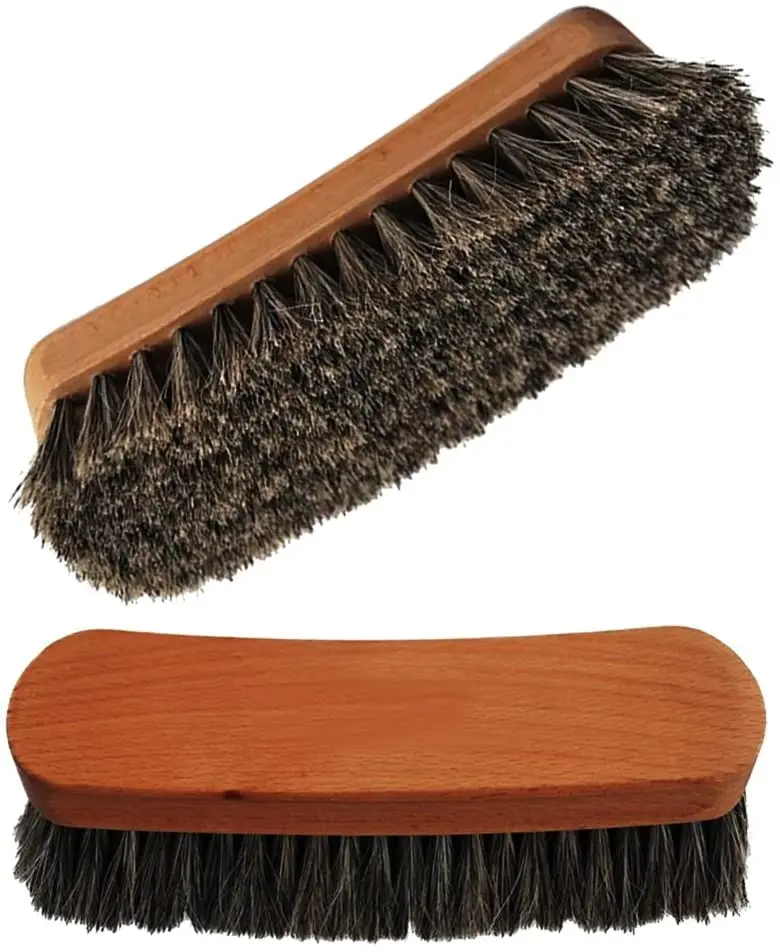 

6.7" Horsehair Shoe Shine Brush 100% Soft Genuine Horse Hair Brush Wood Handle Unique Concave Design, Natural color