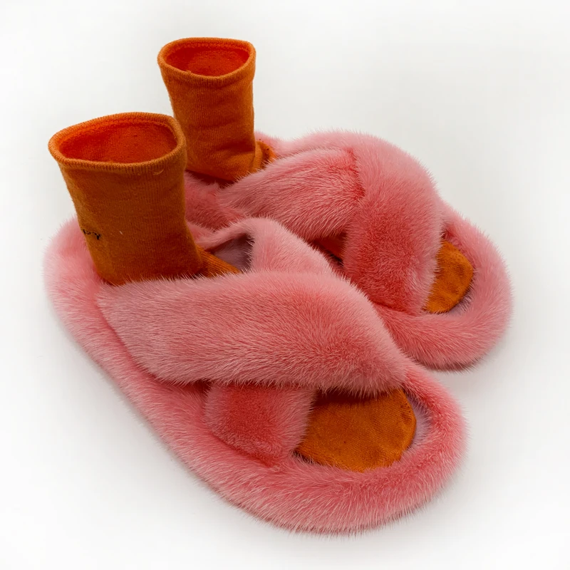 

Mink Fur Slippers Luxury Real Fur Slides Soft Home Slippers Mink Fur Slipper Cute S6077, Customized color