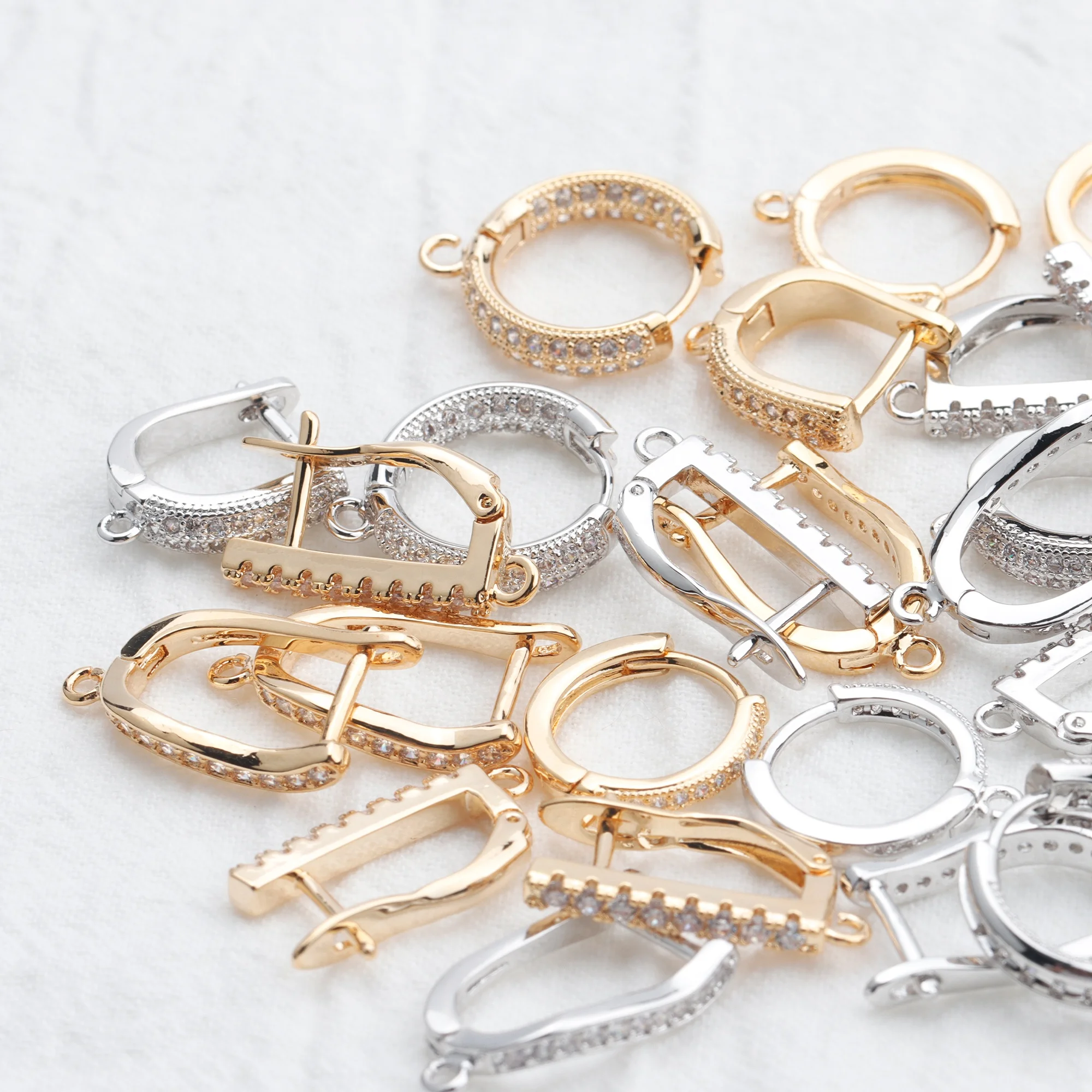 

Wholesale Metal Zircon Diy Earrings Clasp Hooks For Women Jewelry Making Accessories M806 10pcs/lot, Gold,silver