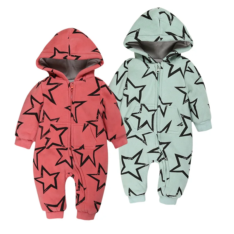 

new born toddler winter star long sleeve zipper hooded rompers unisex girl boy, Red;blue