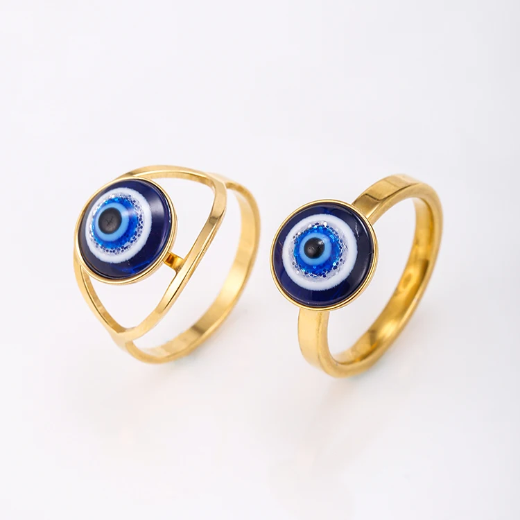 

Stainless steel evil eye jewelry 18k gold plated blue evil eye ring