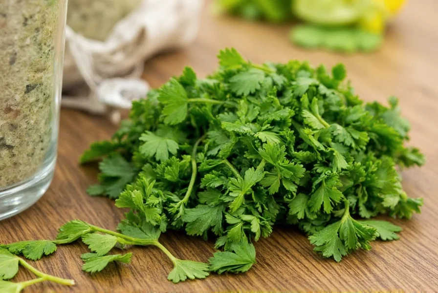 Glass jars of dried spices including parsley