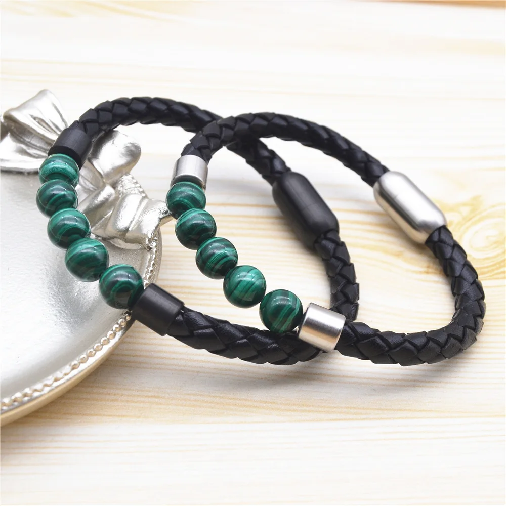 

Drop shipping fashion trendy Wholesale Factory men genuine leather bracelet, Black color