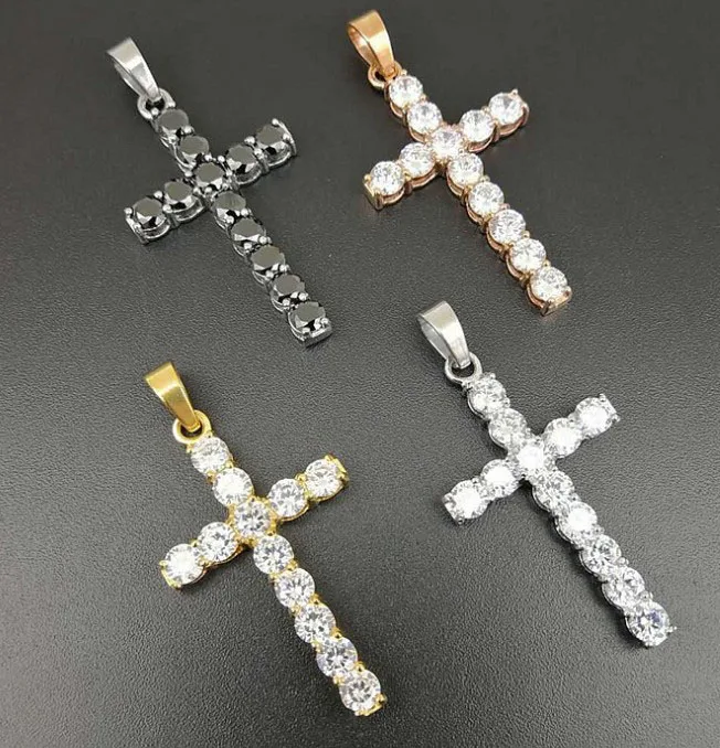

Free Shipping Wholesale Stainless Steel Cubic Zircon Cross Pendent Necklace, Black;silver;gold;rose gold