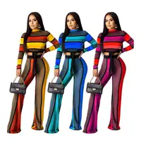 

CA604 women fashion striped pants and crop top 2 piece set
