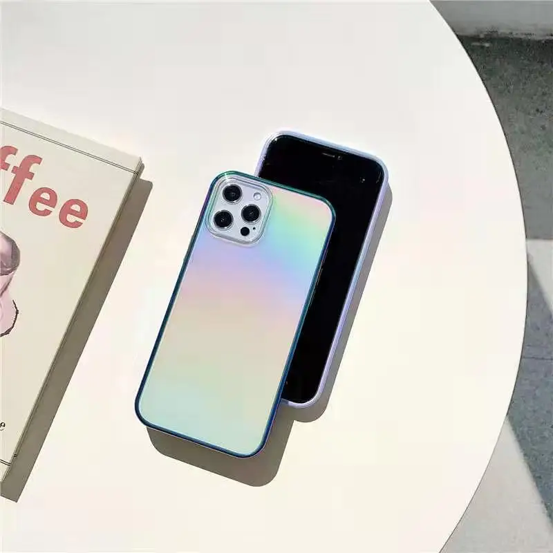 

Ins Laser Luxury Colorful Soft Frame Bumper back cover Rainbow Phone Case for iphone 11 12 pro max mini, Clear