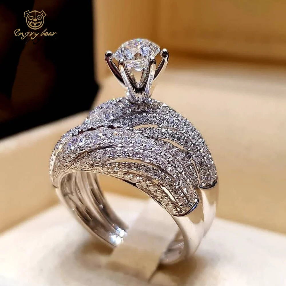 

New Hot Sale Flash Diamond Engagement Set Ring European and American Women's Ring Fashion Hand Jewelry Wholesale