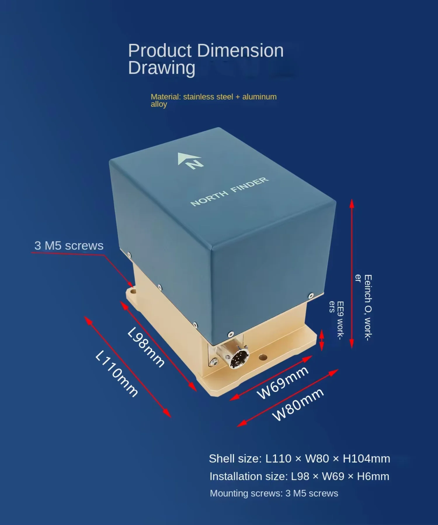 Precision Optical Fiber Gyro North Finder Static Heading Sensor RS232 RS485 for Land Surveys Inertial Orientation Unit