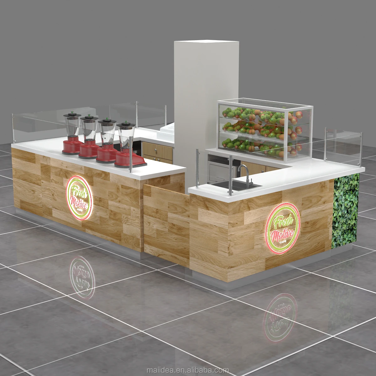 Solid Wood Fruit Juice Bar Kiosk Used In Mallretail Bubble Tea Booth