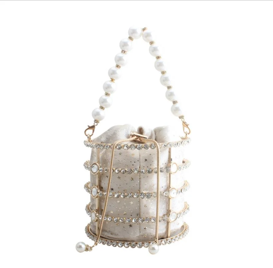 

New 2021 Summer pearl chain bucket bag for women, Black, pink, apricot, rose