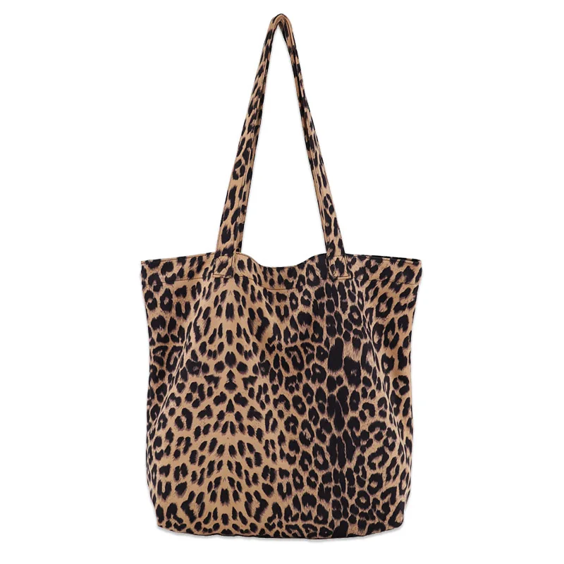 

New Trendy Leopard canvas Bag shopping tote bag reusable, Apricot/yellow