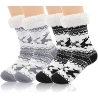 

Wholesale custom cozy fleece indoor fuzzy winter women christmas warm slipper socks with grips
