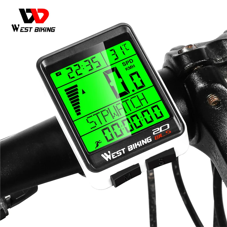 

WEST BIKING 2.1 Inch 5 Languages Cycling Bike Computer Wireless Waterproof Speed Ometer Wireless Exercise Bicycle Bike Computer, Black,white