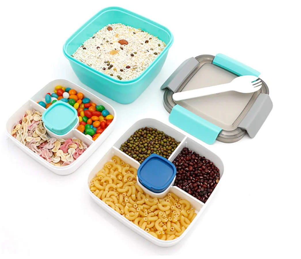

Disposable Two Layers plastic Leak proof Durable Microwave Safe Compartment Bento Box Food Containers salad serving bowl set, Customized color acceptable