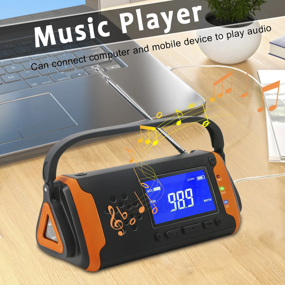 
am fm radio digital rechargeable dynamo radio with mobile charger and flashlight 