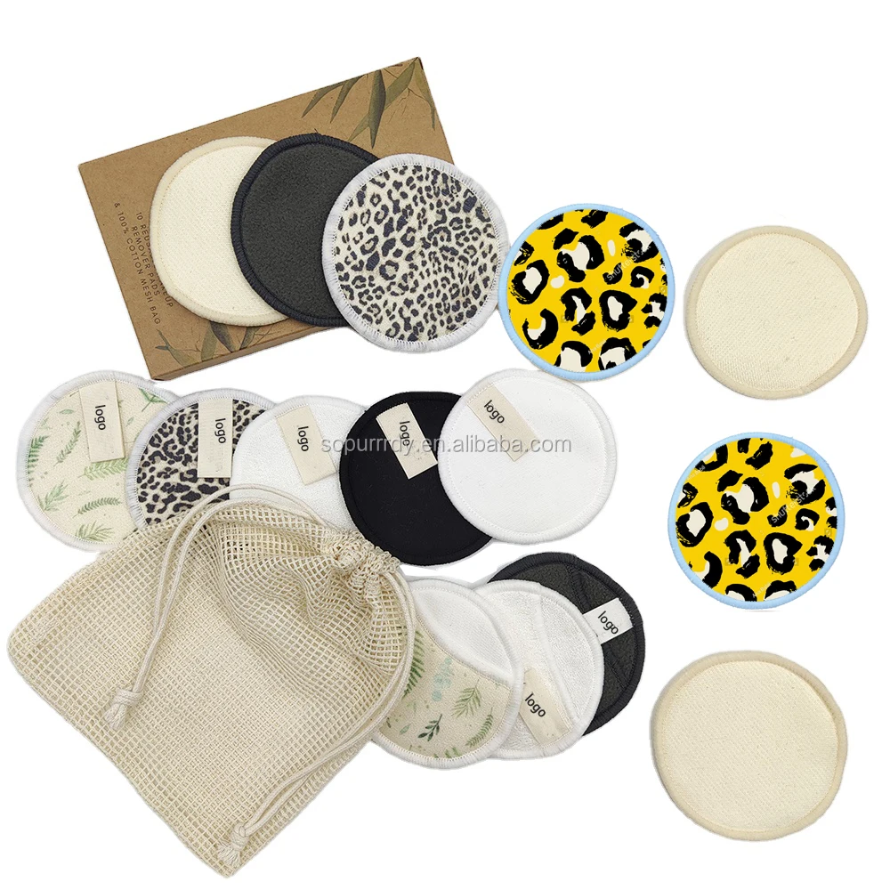 

Sopurrrdy Popular reusable cotton round bamboo makeup remover pads with washing bag, White or customized color