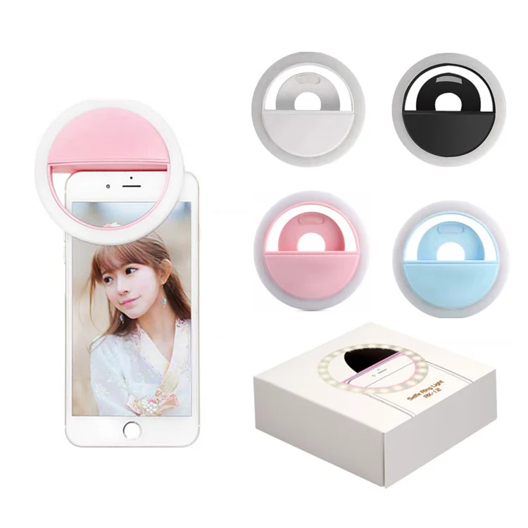 

Portable Rechargeable Usb Camera Clip Photography Video Mobile Phone Led Ring Selfie Light, Black/white/blue/pink