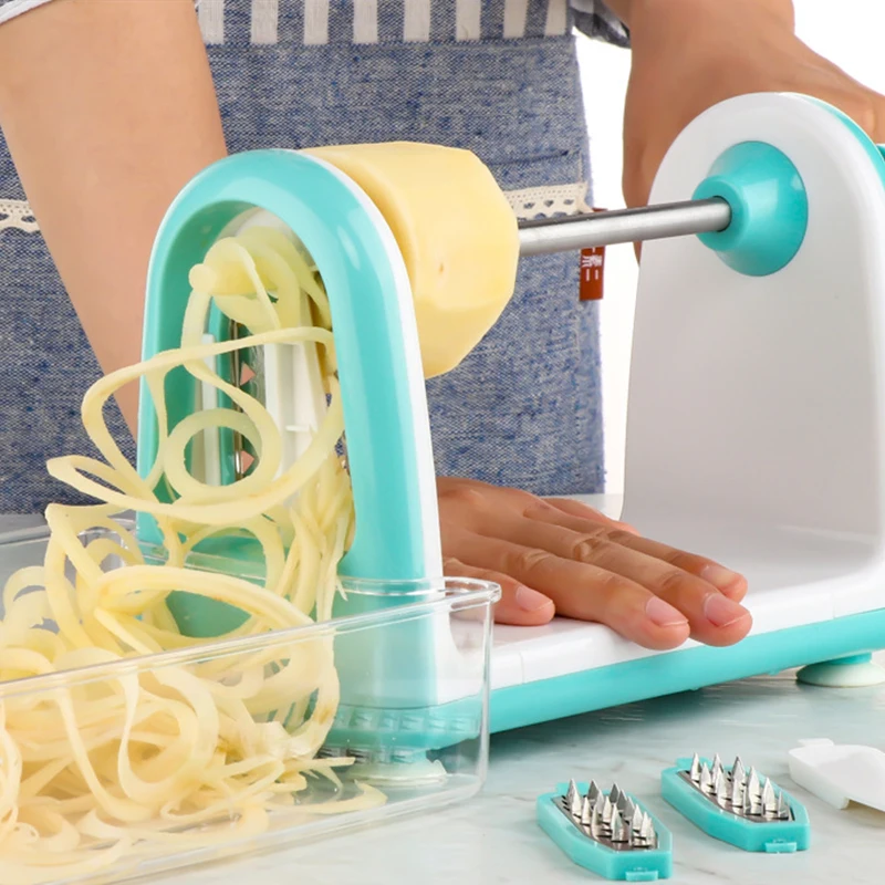 

Household Manual Graters Spiral Cutter Multifunction Fruit Vegetable Potato Cutter Stainless Steel Grater Kitchen Tools, Blue